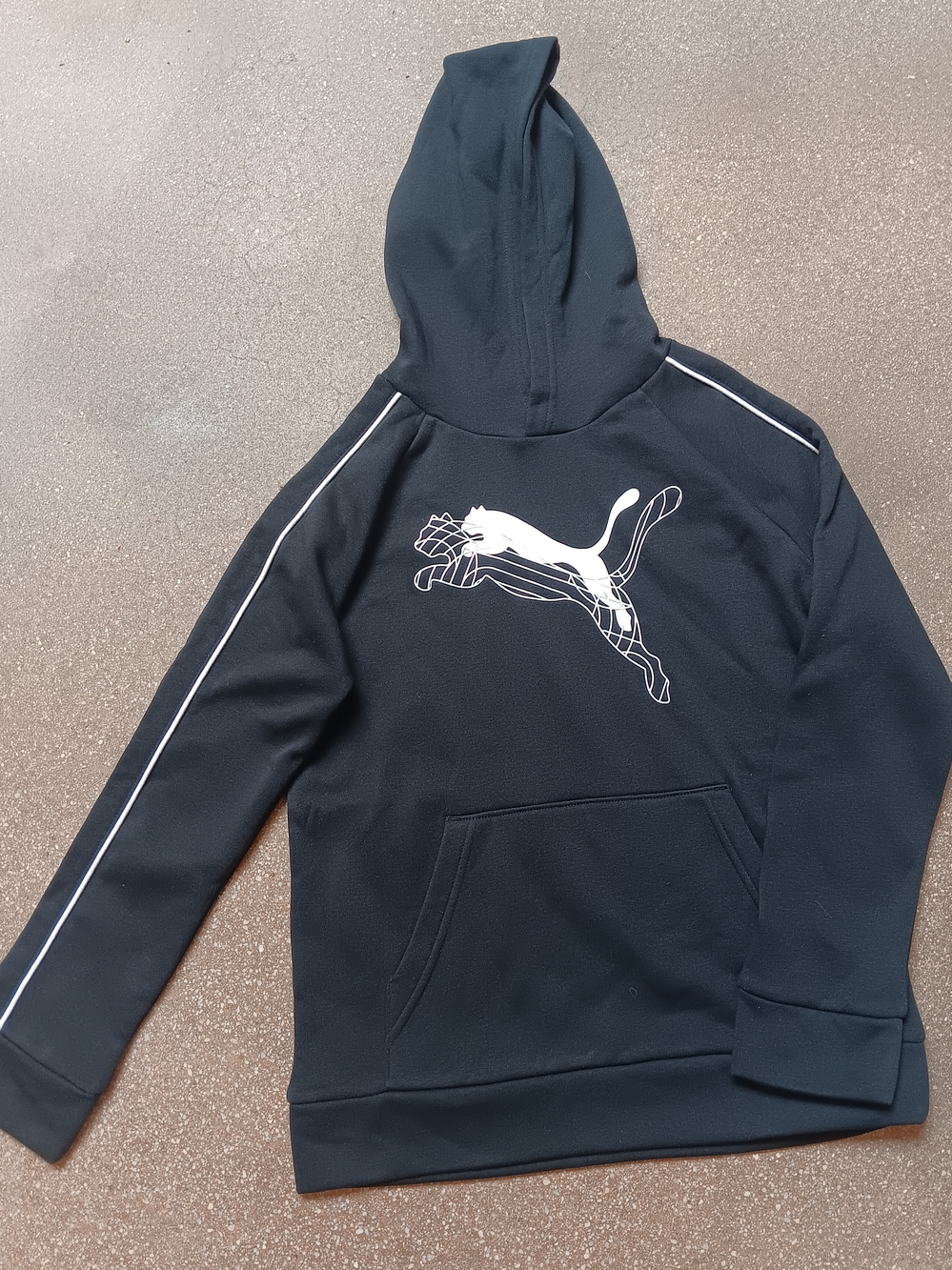 Puma Boys Black Pullover Hoodie Geometric Wireframe Logo Youth Large